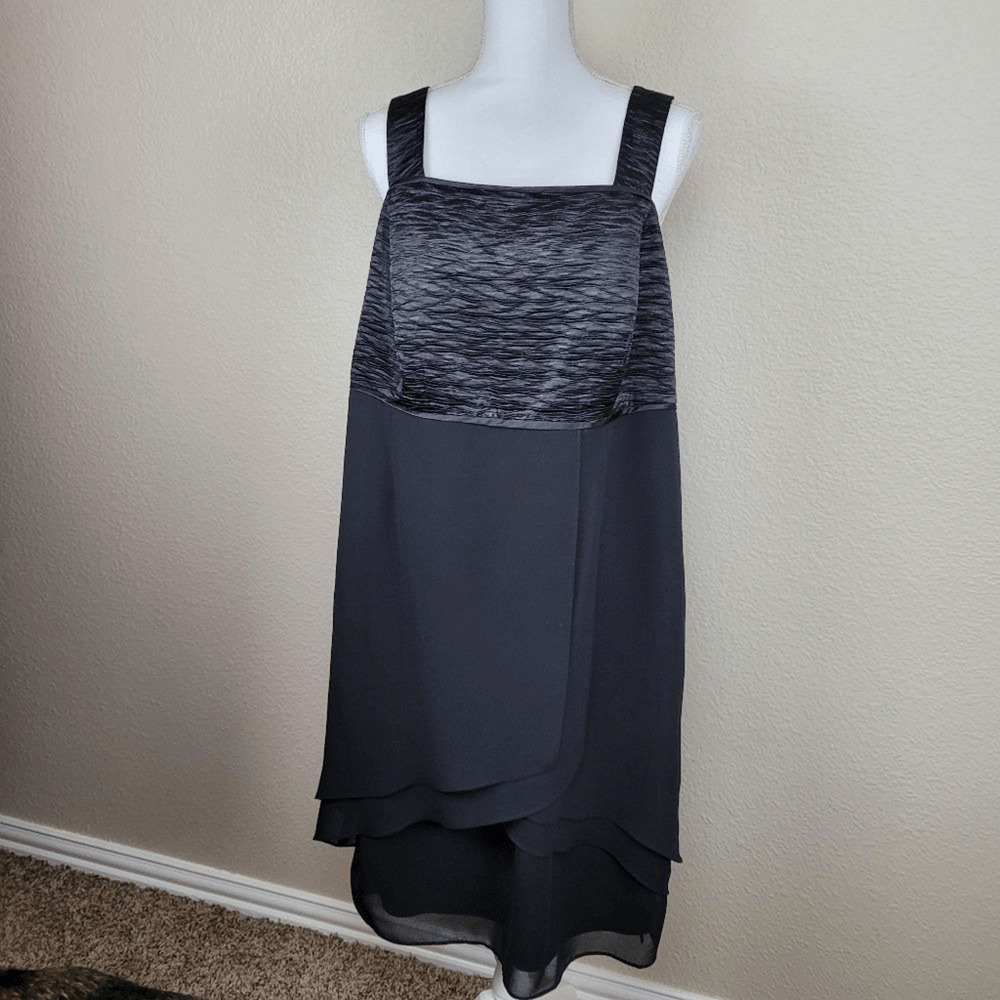 Dana Kay Black Cocktail Dress with Chiffon Overlay 14W (6881)